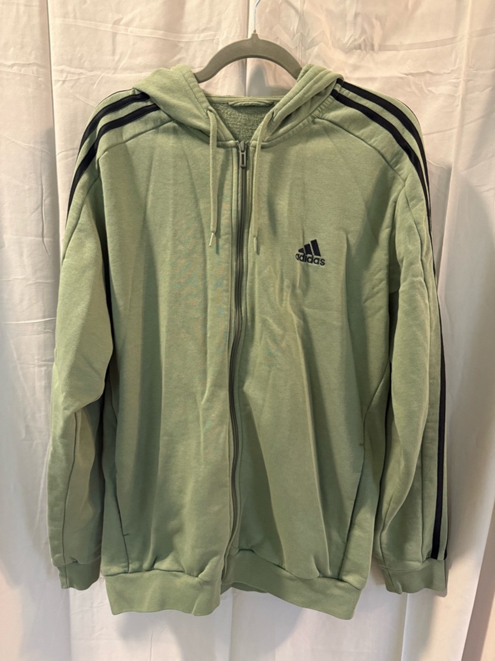 adidas Sage Green Zip Hoodie with Black Stripes